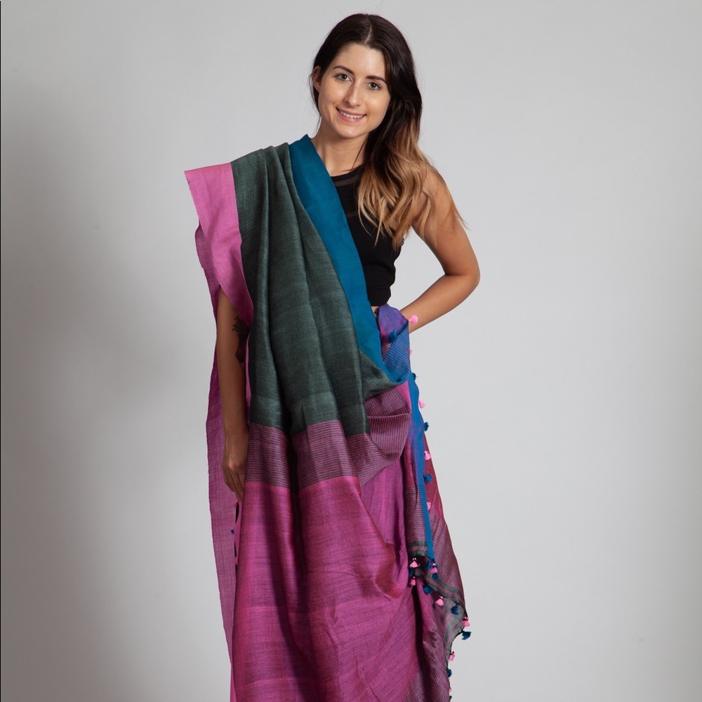 Lenin Saree pink teal